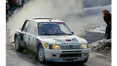1984 Peugeot 205 Turbo 16 Evolution 1 Group B car Ari Vatanen en-route to victory in the 1985 Monte Carlo Rall